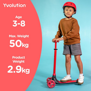 Yvolution Y Glider Kiwi Scooter for Kids Ages 3-8, 3 Wheel Scooter with LED Wheels