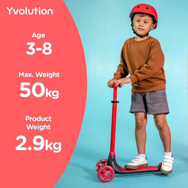 Yvolution Y Glider Kiwi Scooter for Kids Ages 3-8, 3 Wheel Scooter with LED Wheels