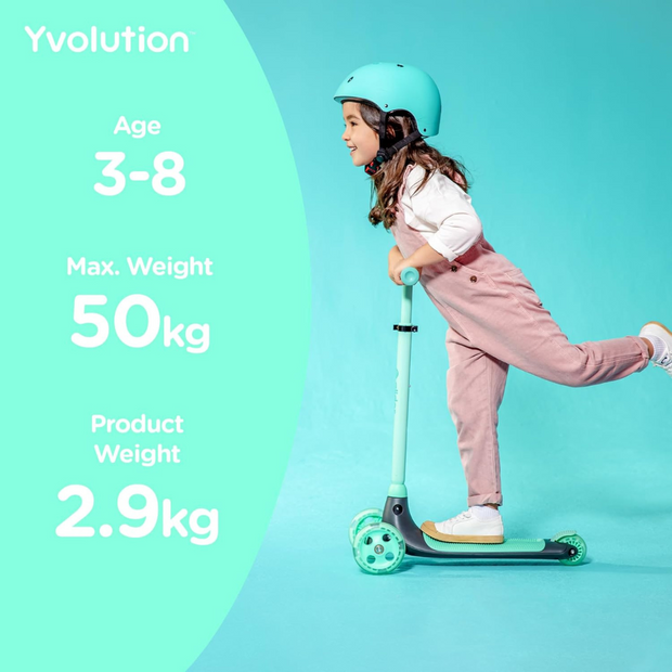 Yvolution Y Glider Kiwi Scooter for Kids Ages 3-8, 3 Wheel Scooter with LED Wheels