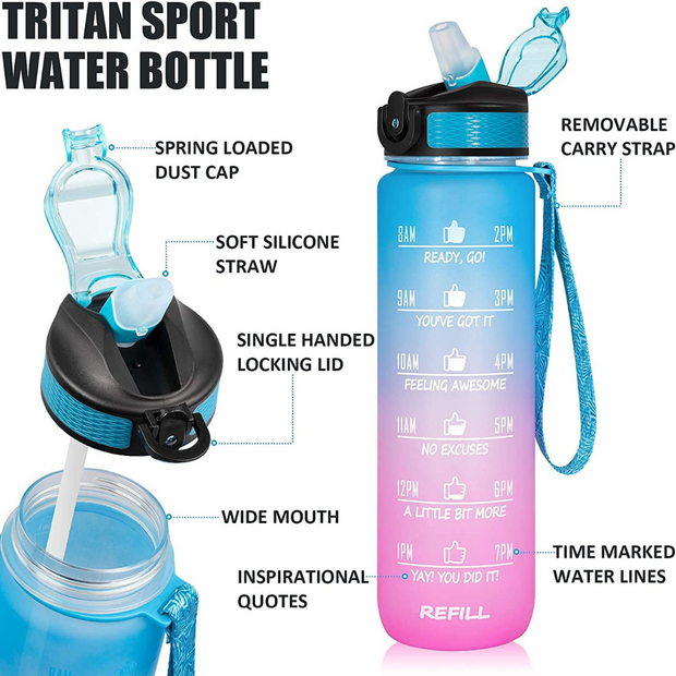 WATER BOTTLE 1L WITH TIME MARKER